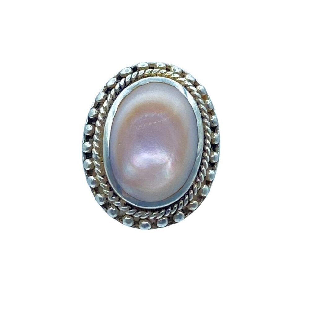 Vintage Sterling Silver 925 Mother Of Pearl Ring Size 5.75 Signed CFJ Statement
